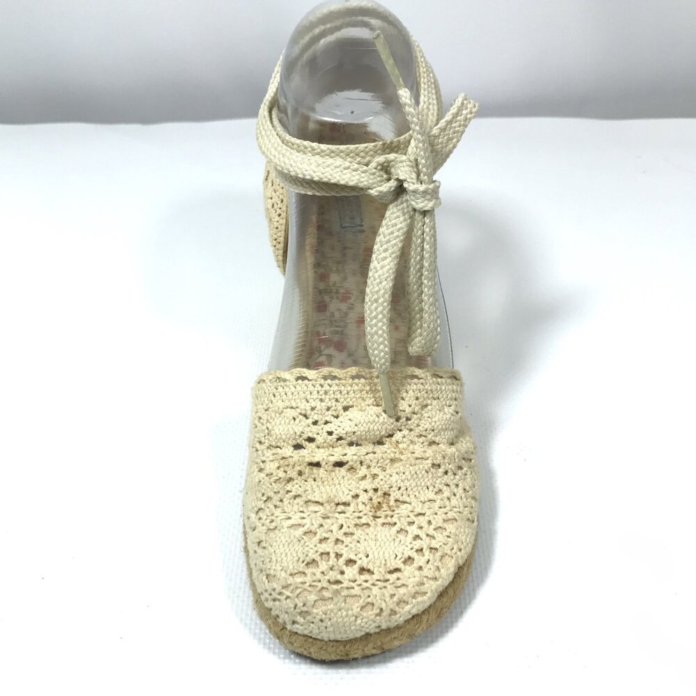 90s Y2K Crochet Lace Up Wedge Espadrille Sandals Cream 7.5, Arizona